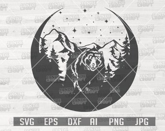 Bear Outdoor Mountain svg | Bear svg | Wild Animal svg | Outdoor svg | Bear Hunting svg | Mountain Scene svg | Bear Clipart | Bear Cutfiles