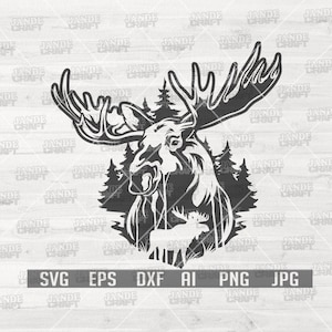 Moose Outdoor svg | Outdoor Scene svg | Moose Svg | Moose Clipart | Moose Png | Forest Scene svg | Wild animal svg | Hunting svg | Hunt svg