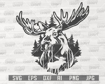 Moose Outdoor svg | Outdoor Scene svg | Moose Svg | Moose Clipart | Moose Png | Forest Scene svg | Wild animal svg | Hunting svg | Hunt svg