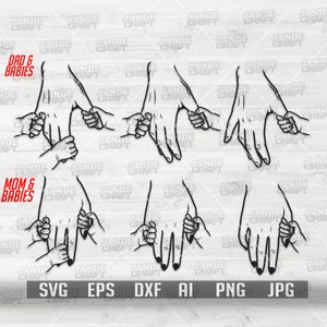 6 mamme e bambini che si tengono per mano svg / mamma tiene in braccio il bambino clipart / mamma amore stencil / maglietta festa della mamma png / regalo neonato dxf / mamma cutfile