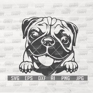Cute Peeking Pug svg / Dog Lover Gift Idea / Pet Clinic Stencil / Vet Supply dxf / Doggo Dad Shirt png / Domestic Home Animal Mama Cutfile