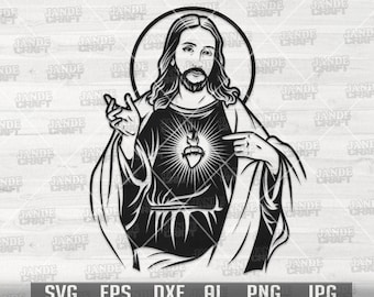 Jesus svg | Christ Clipart | Lord Cutfile | Redeemer dxf | Christian Shirt png | Catholic jpeg | Savior Cut File | Sacred Heart svg | Risen