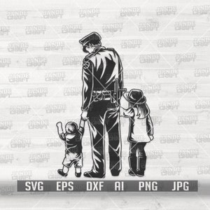 Politie vader zoon en dochter svg | Politieagent met kinderen clipart | Sherrif-shirt png | Vaderdag cadeau-idee | Plaatsvervangend Cutfile| Politie