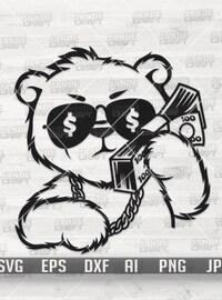 Gangster Teddy Money Svg File | Cool Kid Hipster Bear Png | Gangster Animal Clipart | Png Jpg Eps File for Cricut Silhouette Printable
