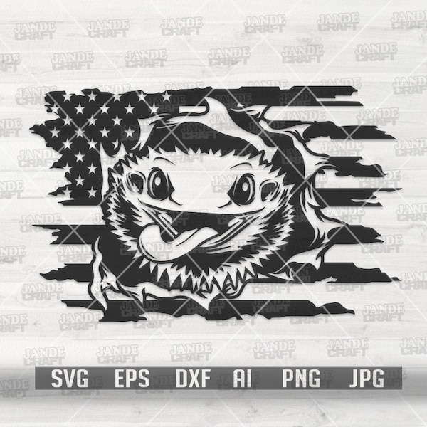 US Flag Peeking Bearded Dragon svg | Exotic Pet Clipart | Small Reptile Stencil | Dragon Pet dxf | Big Lizard Cutfile | Komodo Wild Animal