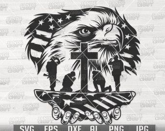 US Eagle Soldier Kneeling svg | Memorial Day Clipart | 4th of July Stencil | Patriotic Shirt png | Military Cutfile | Veteran Gift Idea dxf