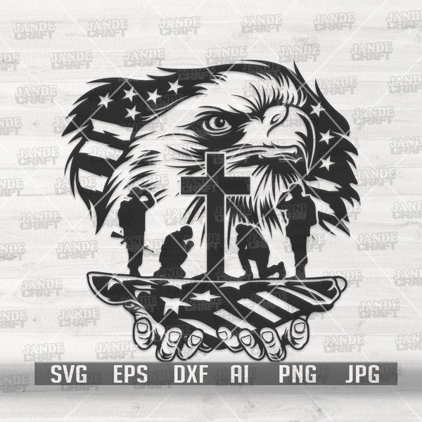 US Eagle Soldier Kneeling svg | Memorial Day Clipart | 4th of July Stencil | Patriotic Shirt png | Military Cutfile | Veteran Gift Idea dxf