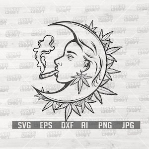 Lady Moon Cannabis Svg | Moon High weed | Cannabis svg | moon Svg | Weed Svg | Smoking weed svg | Smoking Cannabis svg | 420 svg | rasta svg