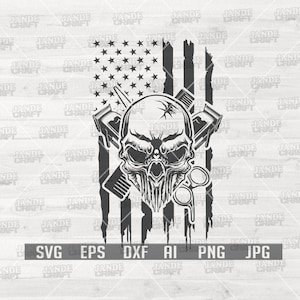US Barber Skull svg | Razor Clipart | Clippers Stencil | Hair Stylist Shirt png | Hair Hustler Gift Idea | Barbershop Monogram | Hair Cutter