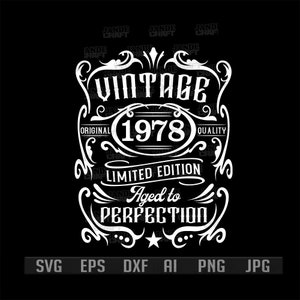 46th Birthday svg | Vintage 1978 Shirt png | Aged to Perfection Cutfile | Retro Geburtstagsparty dxf | 46 Jahre Geschenkidee | Geboren seit 1978