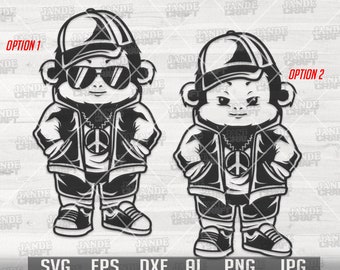 Cool Monkey svg | Hipster Ape Clipart | Hippie Animal Cutfile | Gangster Shirt png | Cute Mascot Stencil | Zoo Crew Gift Idea | Gorilla dxf