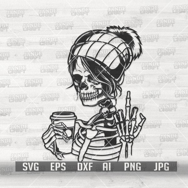 Messy Bun Skull Coffee svg | MomLife Clipart | Skeleton Mom Shirt png | Dead Inside Stencil | Bean Lover Cutfile| Mom Life Middle Finger dxf