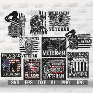 10 Veteran Bundle svg | Patriotic PNG Bundle | US Army Tshirt Design png | Military Dad Gift Idea | Patriotic Stencil | Soldier Cut File DXF