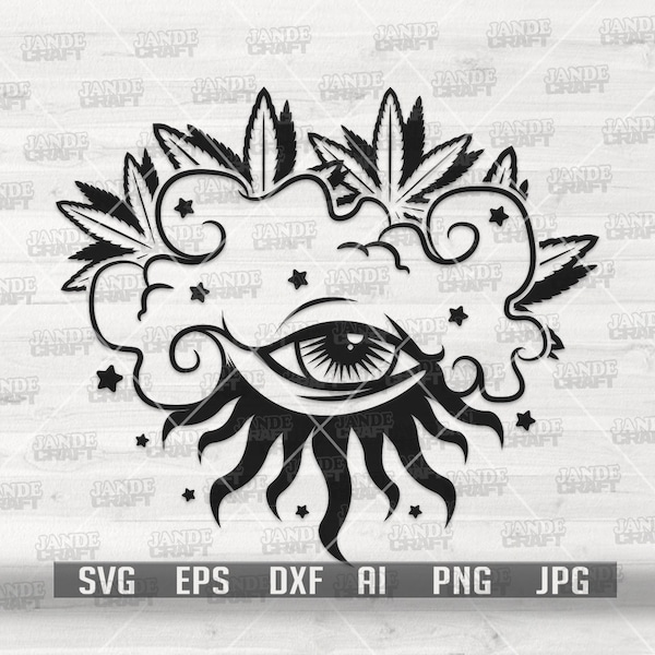 High Eye Weed Cannabis SVG | Rasta 420 Tshirt Design png | Weed Clipart | Marijuana Cut File | Smoking Weed Stencil | Cannabis Eye Cloud DXF