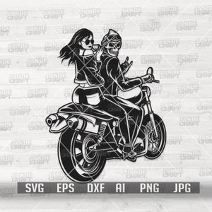Biker Lover svg | Extreme Sports Rider Clipart | Motor Crosser Couple Stencil | Riding in Tandem Clipart | Motorbike Dad & Mom Cut File dxf