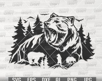 Oso SVG / Oso Sceen SVG / Camping SVG / Camper Shirt PNG / Clipart al aire libre / Archivo de corte de animales del bosque / Camping SVG / Oso lindo / Vacaciones