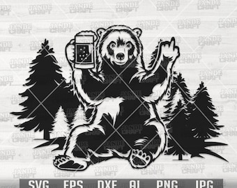 Bear Drinking Beer svg | Camping Scene Clipart | Adventure Gift Cut File | Campers T-shirt Club Stencil | Outdoor View png | Wild Life Decor