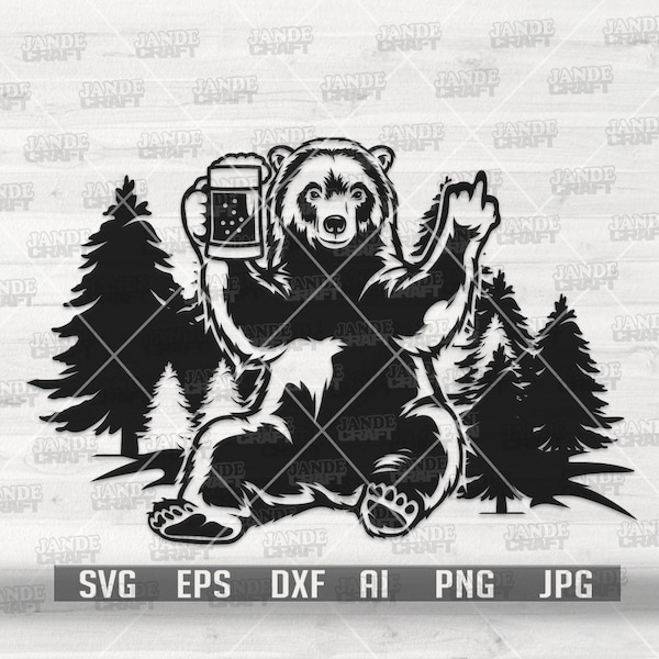 Bear Drinking Beer svg | Camping Scene Clipart | Adventure Gift Cut File | Campers T-shirt Club Stencil | Outdoor View png | Wild Life Decor