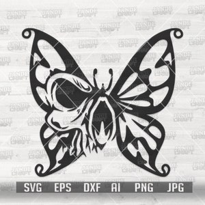 Schedel vlinder svg | Prachtige vleugels-clipart | Gothic nachtvlinder snijbestand | Insectenskelet gezicht dxf | Halloween-shirt, png | Goth-heksenhekserij