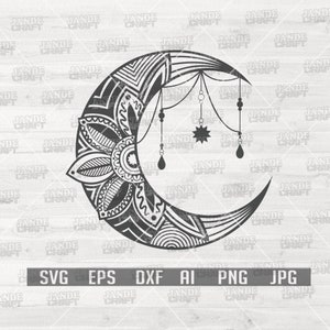 Mandala svg | Moon svg | Moon Mandala svg | Mandala Clipart | Mandala png | Mandal Cutfile | Quarter Moon svg | Moon png | Mandala Shirt svg