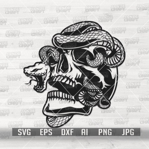 Skull and Snake svg | Skeletal Head with Serpent Clipart | Horror Skeleton Stencil | Day of the Dead Cut File | Betrayal T-shirt Design png