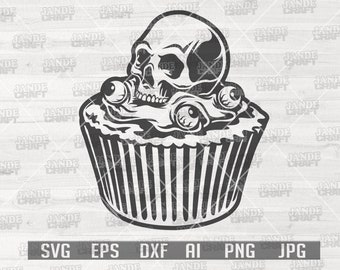 Cráneo Cupcake svg / Cráneo svg / Cupcake svg / Horror svg / Gótico Cupcake svg / Cráneo Clipart / Cráneo Cutfile / Cupcake png / Halloween svg