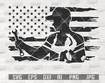Monteur svg | Amerikaanse monteur silhouet svg | Monteur clipart | Mechanisch snijbestand | Monteur shirt svg | Mechanisch sjabloon| Amerikaanse monteur vader, png