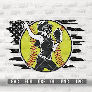 US Softball svg | Female Player Cut File | Pitcher Stencil | Sports Mom Shirt png | Ball is Life Clipart | Softball Fan Gift Shirt Cut File