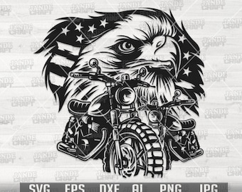 US Eagle Biker svg | Motorbike Clipart | USA Sports Ride Cut File | Patriotic Animal Stencil | Biker Shirt png | US Big Bike Rally Clipart