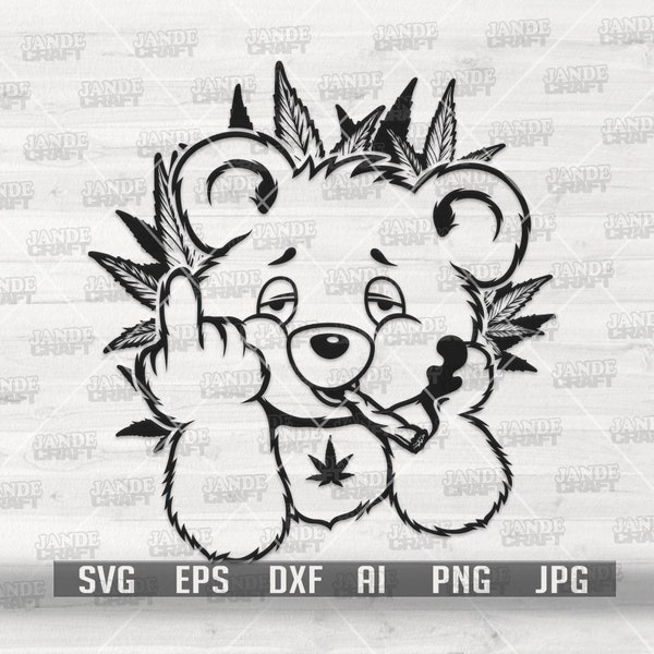 High Bear Middle Finger Smoking Weed svg | Rasta Animal Clipart | Cannabis Cut File | 420 Shirt png | Marijuana Stencil | Dope Fvck You dxf
