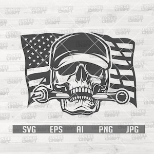 US Mechanic Skull Svg | Mechanic Shirt | US Repair Svg | Mechanic repair svg | Mechanic sticker