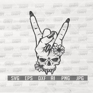 Rock n Roll Handteken Schedel | Rock n Roll svg | Rock Hand Sign svg | Handteken Svg | Rockers Svg | Schedel Svg | Schedel Clipart | Schedel Png