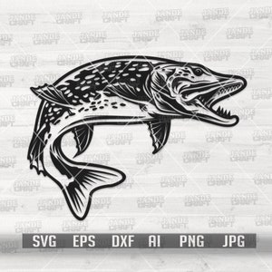 Pike Fish svg | Sea Angling Clipart | Small Fishing Competition Stencil | Big Champion Angler Cut File | Salt Water Fish Cutfile | Pet Shop