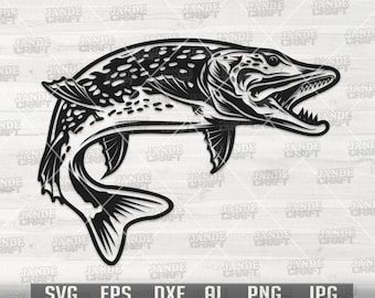 Szczupak svg | Clipart wędkarstwa morskiego | Szablon do małych zawodów wędkarskich | Plik do wycinania Big Champion Angler | Plik do wycinania ryb słonowodnych | Sklep zoologiczny