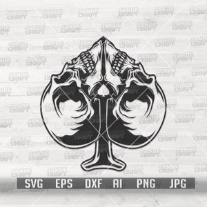 Tête de mort bêche svg | As de pique Clipart | Jeu de cartes Cutfile | chemise de casino png | Idée cadeau de revendeur de poker dxf | Pochoir gothique | Amant gothique