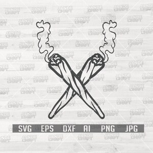 Puede incluir: Una ilustración en blanco y negro de dos porros de marihuana cruzados con humo que sale de la parte superior de cada porro.