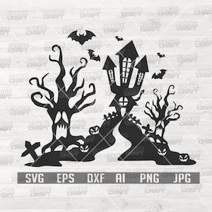 Halloween Scene svg | Halloween Shirt svg | Halloween Clipart | Halloween svg | Halloween Cutfile | Haunted House svg | Spooky svg| Boo svg