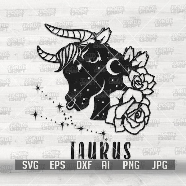 Taurus svg | Constellation Clipart | Zodiac Sign Cut File | April & May Birthday Symbol Stencil | Greek Myth Shirt png | Floral Bull Cutfile