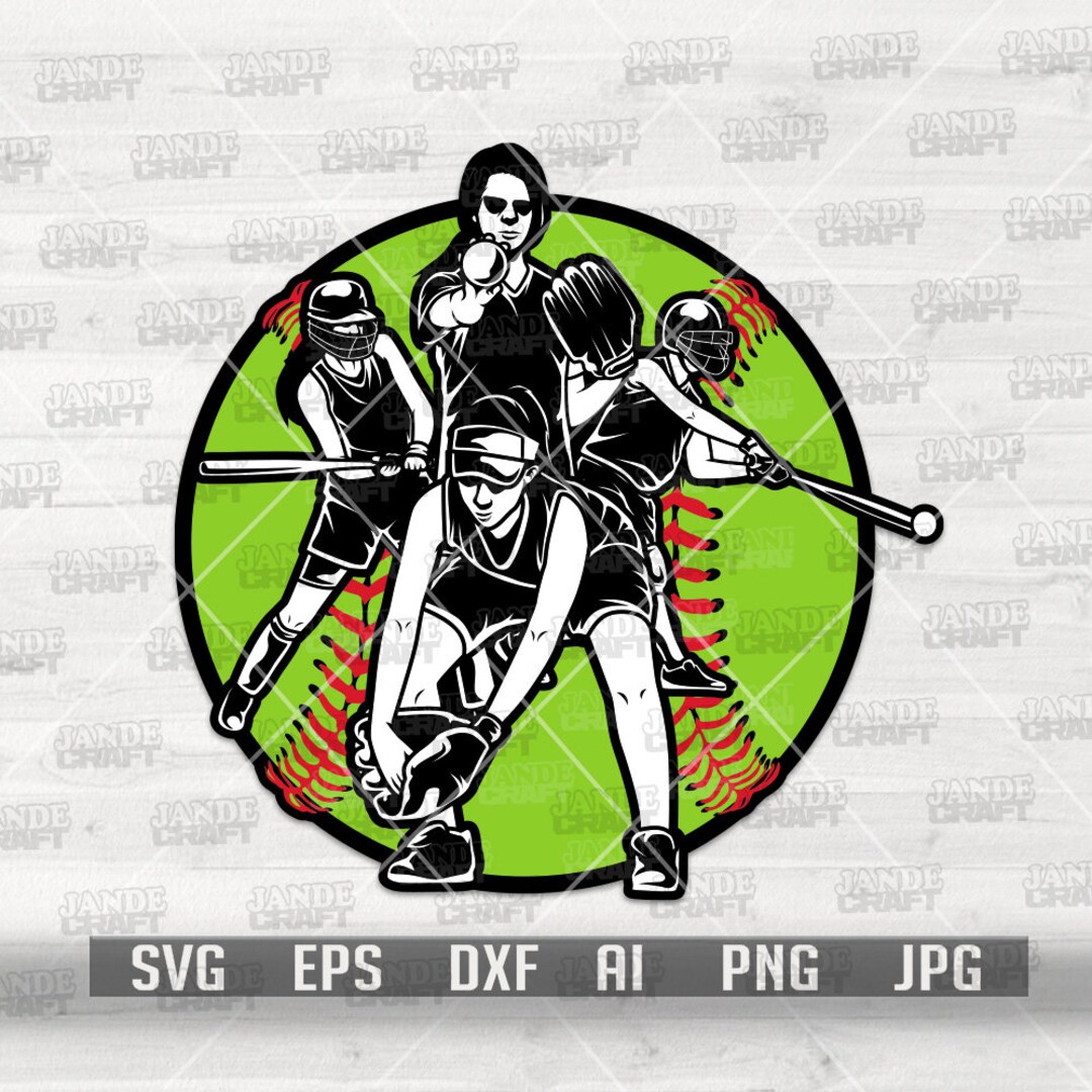 Softball Player Svg Sports Mom Clipart Softball Team Cut File Pitcher Stencil Catcher Dxf