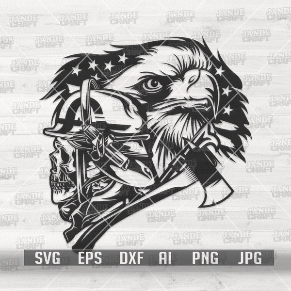 US Eagle Firefighter Skull svg | Fireman Dad Clipart | Fire Fighter Shirt png | Patriotic Bird dxf | Red Thin Line Cutfile | First Responder