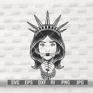Estátua da Liberdade Girl Slavery svg | Clipart de escravo gangster | Senhora Hipster dos EUA Estêncil | Arquivo de corte da mulher da prisão | Camisa de prisioneiro hippie png