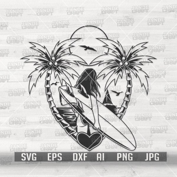 Surfer Girl | Sports Mom Clipart | Lady Surf Cutfile | Summer Shirt png | Island Vibes dxf | Beach SaltLife Stencil | Tropical Surfing Board