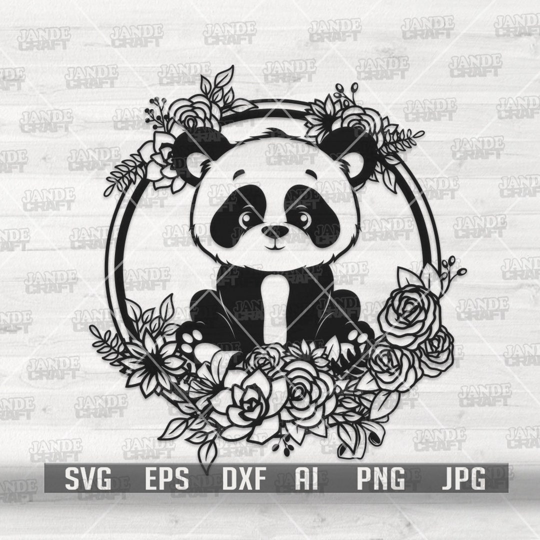 Cute Panda Wreath Svg | Floral Panda Cut File | Flower Animal Clipart ...