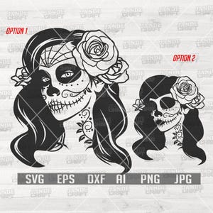 Skull svg | Girl Skull Cutfile | Sugar Skull Clipart | Punkrock Lady | La Muerta | Rockstar Mom | Rocker Shirt png | Day of the Dead | Rose