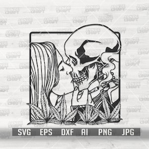 Skull Lovers Smoking Weed svg | Til Death Do Us Part Clipart | Cannabis Cutfile | Marihuana Schablone | Rasta 420 Shirt png | Küssendes Paar