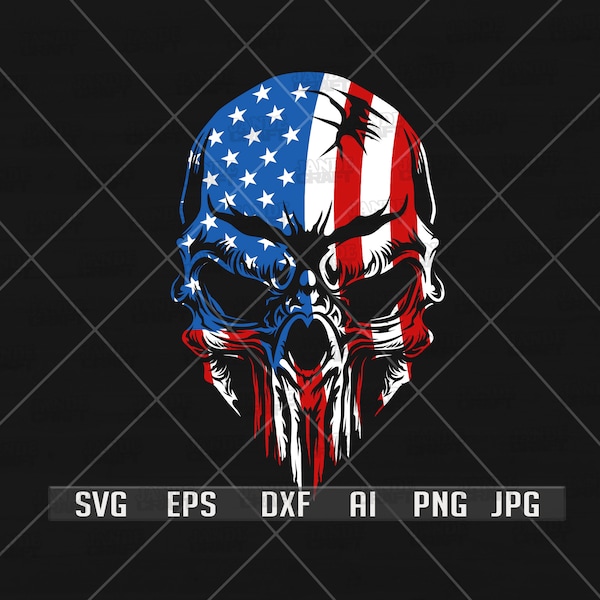 USA Skull Svg / Skull Svg / USA Flag Svg / Skull Cut Files / USA Flag Cut Files / Patriotic Svg / Patriotic Shirt / Patriotic Png