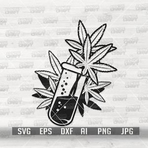 Erba in provetta svg / File di taglio di cannabis / 420 clipart / Stencil di foglie di marijuana / Cannabis sperimentale dxf / Stencil di erba rasta / Fumare erba svg