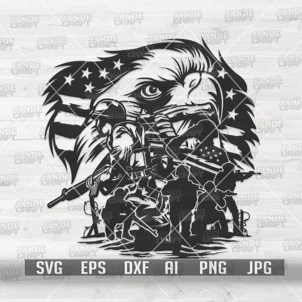 US Eagle Military Scene svg | Veteran Clipart | Soldier Dad Cutfile | Navy Marine dxf | Army Navy jpg | Combat Gear Stencil | USA Patriotic