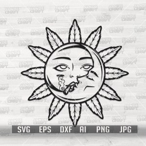 Sonne Mond Weed svg | Himmlische Schnittdatei | Rasta Astrologie Clipart | 420 Shirt png | Rauchen gemeinsam dxf | Cannabis Schablone | Marihuana Dope jpeg