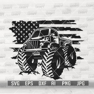 US Monster Truck svg | Off Road Fahrt Clipart | Abenteuer Auto Schablone | Big Wheel Pick Up Truck Cut File | Trucker Dad Shirt png | Rennfahrer dxf